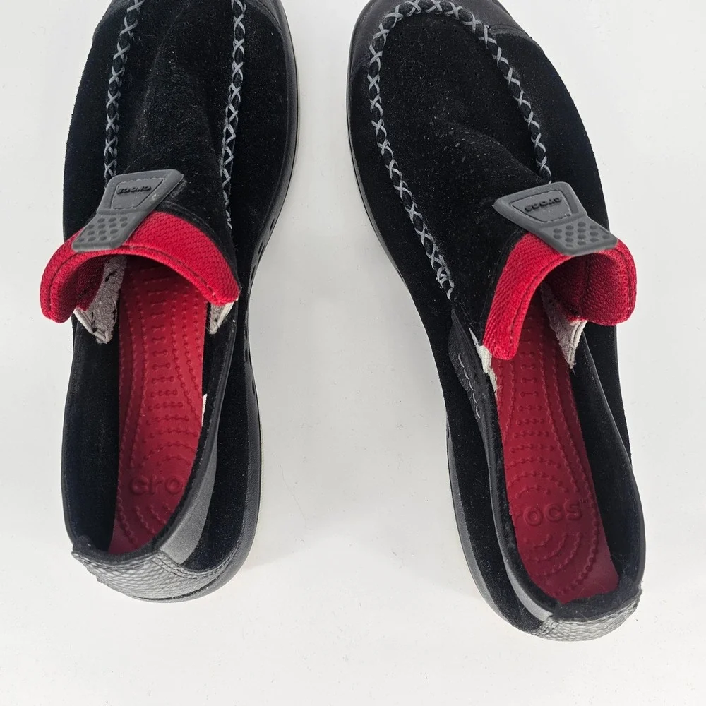 Crocs Linden Suede Slip On Loafers Sz 11 Black Casual‎ Moccasins Walking Comfort